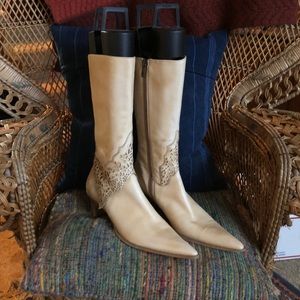 Angela Falconi Sleek Cream Colored Leather Boots